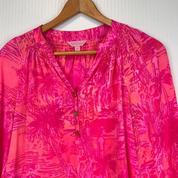 Lilly Pulitzer Blouse Women Extra Small Elsa Silk Rule Breakers Work Party Core - Picture 2 of 12
